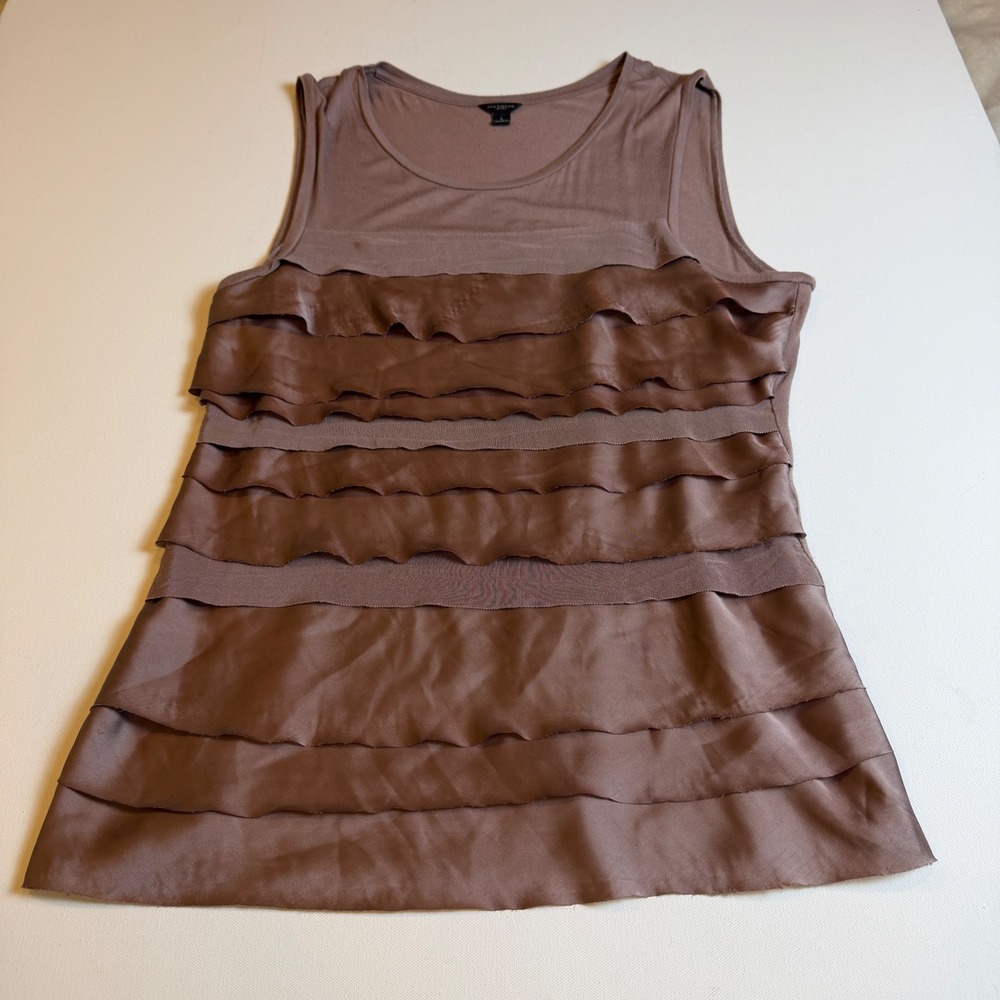 Ann Taylor Women's Large Mocha Satin Ruffle Tank Top Y2K Romantic Minimalist